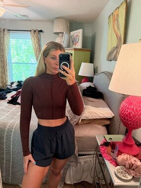 Brown mock neck long sleeve crop top